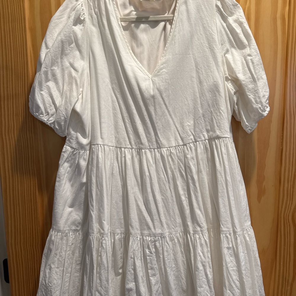 a.n.a. White Tiered Babydoll Dress Puff Sleeves Size XL